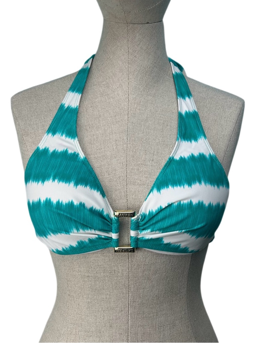 Ralph Lauren Teal and White Halter Bikini Top